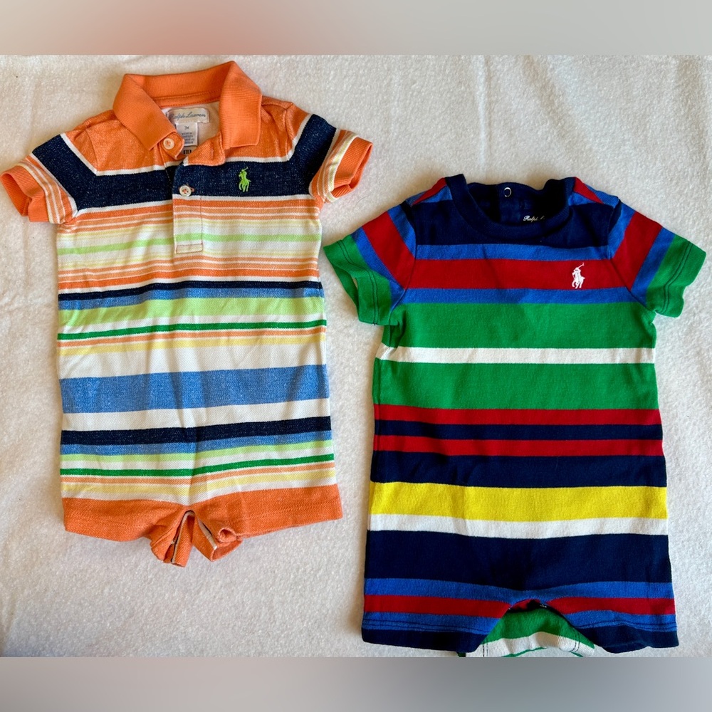 Polo by Ralph Lauren Kids' Striped Romper Set - Orange, Blue, Green